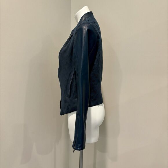 Blank NYC Jacket Large Dark Blue Faux Leather Zip Front Pockets - Picture 4 of 15